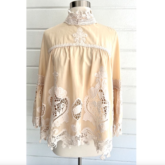 ANNA SUI Cupid and Fairy Beige Cotton Crocheted Lace Blouse - L - Picture 6 of 15